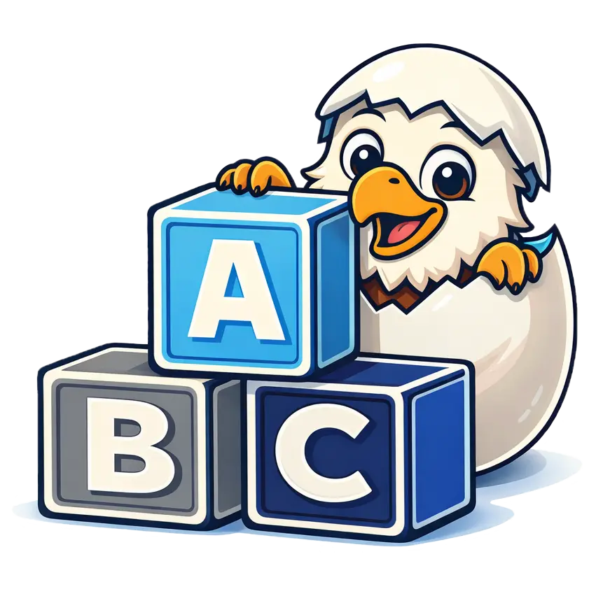 Illustration of alphabet blocks next to a little eagle.
